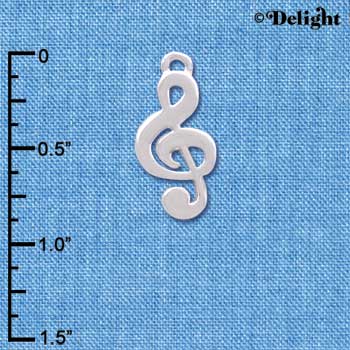C4063 tlf - Silver Rounded Clef Music Note - Silver Plated Charm  (6 per package)