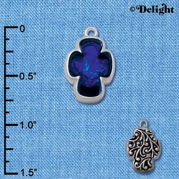 C4079* tlf - Blue Resin Celtic Cross in Floral Celtic Cross Frame - Silver Plated Charm