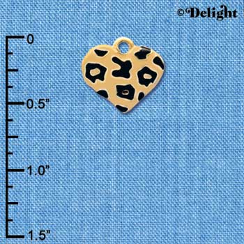 C4092+ tlf - Tan Cheetah Print Heart - Gold Plated Charm (6 per package)