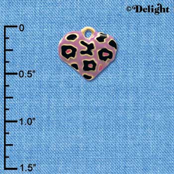 C4093+ tlf - Purple Cheetah Print Heart - Gold Plated Charm (6 per package)
