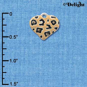 C4094+ tlf - Tan Cheetah Print Heart - Silver Plated Charm (6 per package)