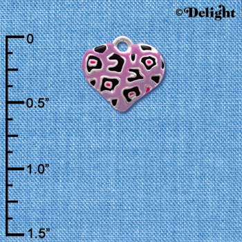 C4095+ tlf - Purple Cheetah Print Heart - Silver Plated Charm (6 per package)