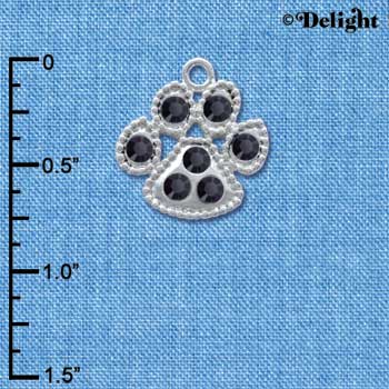 C4137 tlf - Large Black Swarovski Crystal Paw - Silver Plated Charm (6 per package)