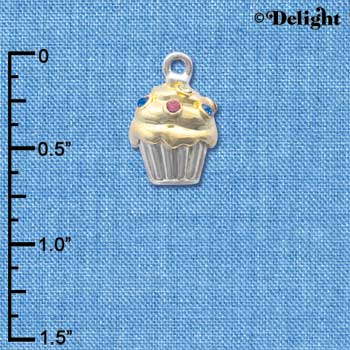 C4143 tlf - Two Tone Cupcake with Swarovski Crystal Sprinkles - Im. Rhodium & Gold Plated Charm (2 per package)