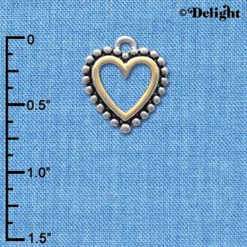 C4146 tlf - Two Tone Open Heart with Beaded Border - Im. Rhodium & Gold Plated Charm (6 per package)