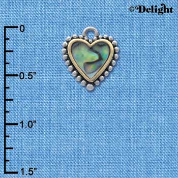 C4147+ tlf - Two Tone Shell Heart with Beaded Border - Im. Rhodium & Gold Plated Charm (2 per package)