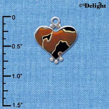 C4148+ tlf - Two Tone Enamel Cheetah Print Heart - 2 Sided - Im. Rhodium & Gold Plated Charm (6 per package)