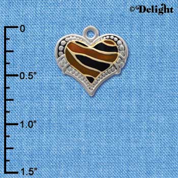 C4150+ tlf - Two Tone Enamel Tiger Print Heart - 2 Sided - Im. Rhodium & Gold Plated Charm (6 per package)