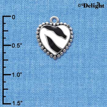 C4151+ tlf - Enamel Zebra Print Heart - 2 Sided - Im. Rhodium Plated Charm (6 per package)