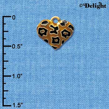 C4152+ tlf - Translucent Cheetah Print Heart - 2 Sided - Gold Plated Charm (6 per package)