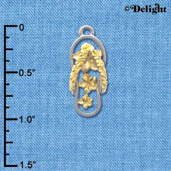 C4160 tlf - Im. Rhodium and Gold Open Plumeria Flower Flip Flop - Im. Rhodium Plated and Gold Plated Charm (6 per package)