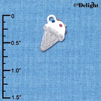 C4178 tlf - 3-D Vanilla Ice Cream Cone with Swarovski Crystal Sprinkles - Silver Plated Charm (6 per package)