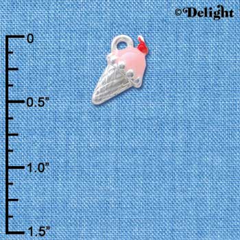 C4179 tlf - 3-D Strawberry Ice Cream Cone with Cherry - Silver Plated Charm (6 per package)