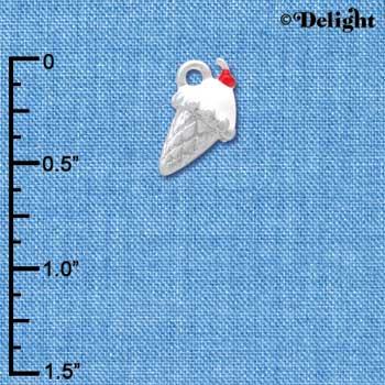 C4180 tlf - 3-D Vanilla Ice Cream Cone with Cherry - Silver Plated Charm (6 per package)