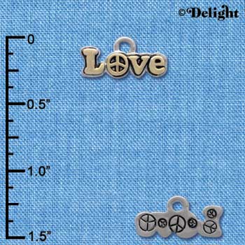 C4184 tlf - Gold Love on Silver with Peace Sign - Im. Rhodium & Gold Plated Charm (6 per package)