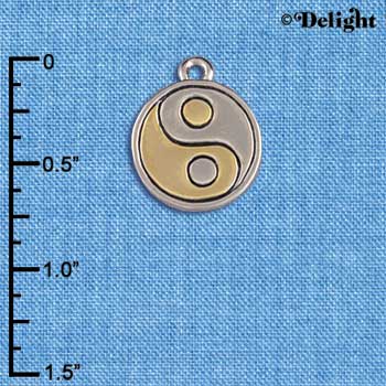 C4193 tlf - Gold & Silver Yin Yang Sign - Im. Rhodium & Gold Plated Charm (6 per package)