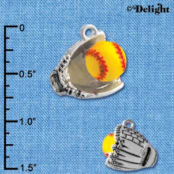 C4240+ tlf - Extra Large Softball and Glove - Silver Plated Charm (2 per package)