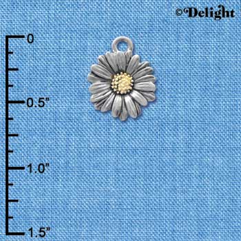 C4256 tlf - Two Tone Daisy Flower - Im. Rhodium & Gold Plated Charm (6 per package)