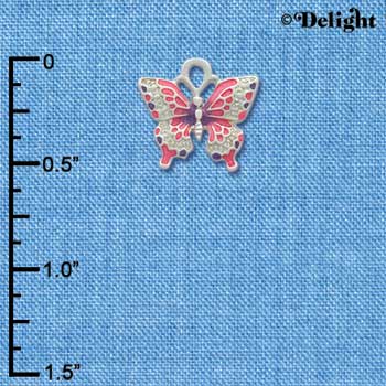 C4259 tlf - Small Hot Pink & Purple Butterfly - Silver Plated Charm (6 per package)