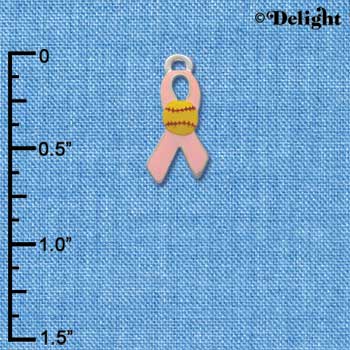 C4262 tlf - Pink Ribbon with Softball - Silver Plated Charm (6 per package)