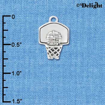 C4287+ tlf - 3-D Silver Basketball in Hoop - Silver Plated Charm (6 per package)