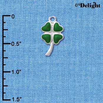 C4304 tlf - Large Green Heart Leaves Shamrock - 2 Sided - Silver Plated Charm (6 per package)