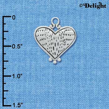 C4395 tlf - Antiqued Alligator Print Heart - 2 Sided - Silver Plated Charm (6 per package)