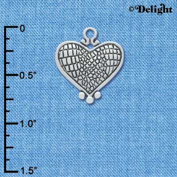 C4396 tlf - Antiqued Snake Print Heart - 2 Sided - Silver Plated Charm (6 per package)
