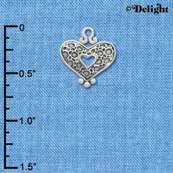 C4397 tlf - Antiqued Reptile Print Open Heart - 2 Sided - Silver Plated Charm (6 per package)