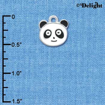C4398 tlf - Enamel Panda Face - 2 Sided - Silver Plated Charm (6 per package)
