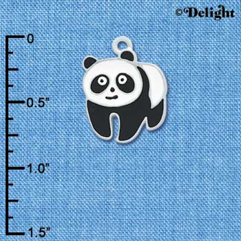 C4399 tlf - Enamel Standing Panda - 2 Sided - Silver Plated Charm (6 per package)