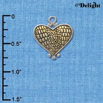 C4403 tlf - Silver and Gold Alligator Print Heart - Im. Rhodium and Gold Plated Charm (6 per package)