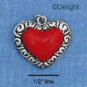 C1031 - Heart Red Fancy Silver Charm (6 charms per package)