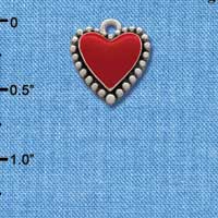 C1032 - Heart Red Fancy Silver Charm (6 charms per package)