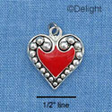 C1035 - Heart Red Fancy Silver Charm (6 charms per package)