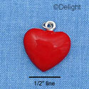 C1037 - Heart Red Silver Charm (6 charms per package)