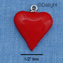 C1038 - Heart Red Long Silver Charm (6 charms per package)