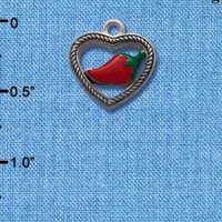 C1064* - Heart Rope Jalapeno Silver Charm (left & right) (6 charms per package)