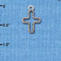 C1162+ - Cross Rope Open Silver Charm (6 charms per package)