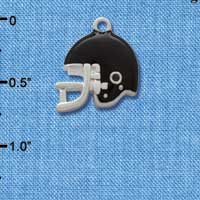 C1176* - Small Black Football Helmet Charm - Silver Charm  (6 charms per package)