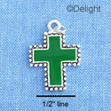 C1201 - Cross Bead Green Silver Charm (6 charms per package)