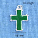 C1208 - Cross Green Silver Charm (6 charms per package)