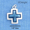 C1211 - Cross Glass Shiny Blue Silver Charm (6 charms per package)
