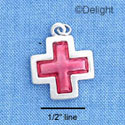 C1212 - Cross Glass Shiny Pink Silver Charm (6 charms per package)