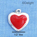 C1220 - Heart Red Silver Charm (6 charms per package)