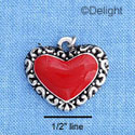 C1221 - Heart Red Silver Charm (6 charms per package)