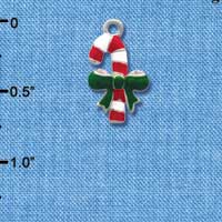 C1228* - Candy Cane Bow Green Silver Charm (6 charms per package)