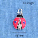 C1272 - Ladybug Pink Heart Silver Charm Min (6 charms per package)