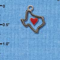 C1293 - Texas Outline Rope Heart Silver Charm (6 charms per package)