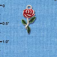 C1294* - Flower Rose Red Silver Charm (left & right) (6 charms per package)